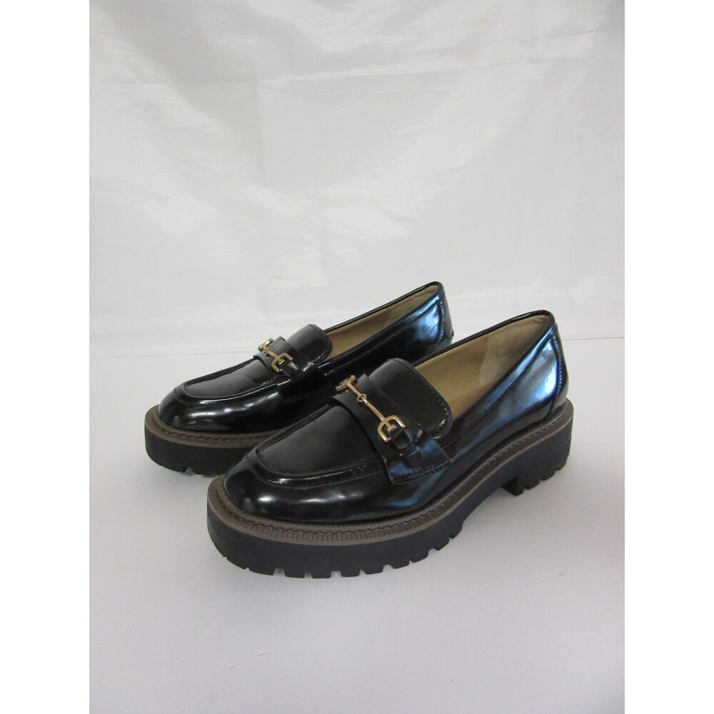 SAM EDELMAN Laurs Black Faux Patent Leather 8.5M Slip On Lugged Soles Loafers - Picture 4 of 8